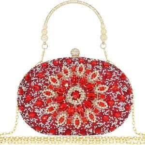 Rhinestone Clutch Purses for Women Evening Wedding Formal - Round Pearl Clasp Ha